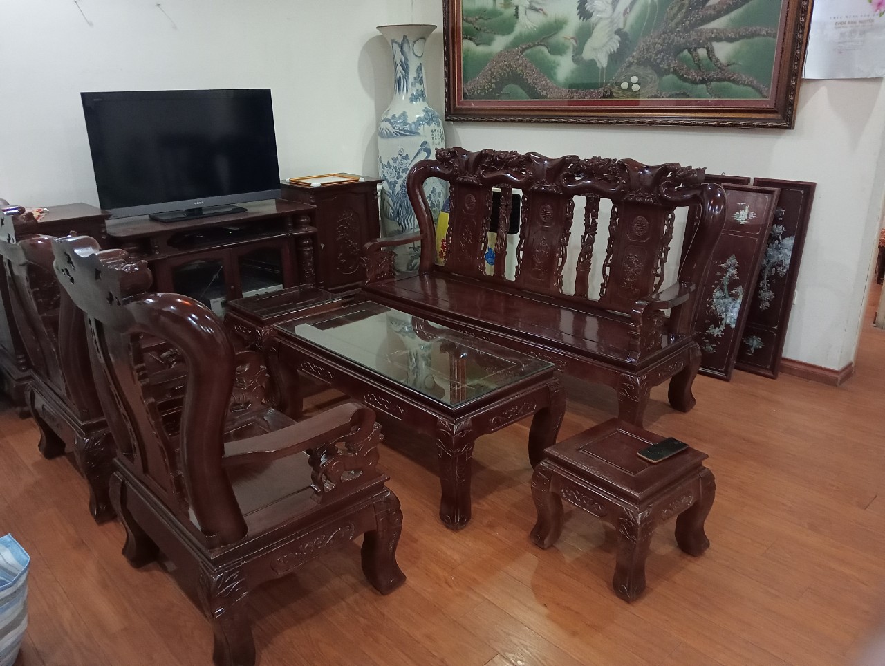 Bộ bàn ghế phòng khách cột đào sồi tay 10